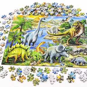 Puzzle 1000 piese 50x75 cm, model dinozauri, joc educativ și recreativ, imagine detaliată