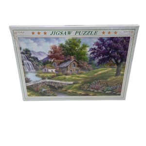 Puzzle 1000 Piese, 50 x 75 cm, Model Peisaj de Natură cu Căsuță, Cascadă și Pod de Piatră, Joc de Logică și Relaxare pentru Copii și Adulți