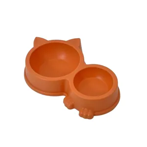 Castron Dublu din Plastic pentru Pisici, Design cu Urechi și Lăbuțe, Stabil și Practic, Disponibil în Mai Multe Culori