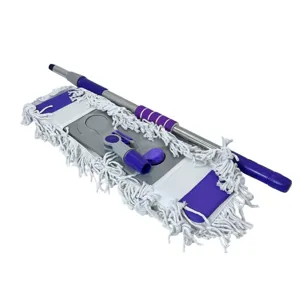 Mop Plat cu Coada 55 cm – Microfibră și Poliester, Coadă Metalică Reglabilă, Cap Pivotant pentru Curățare Umedă și Uscată