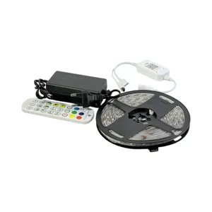 Banda LED RGB 5m 12V cu Telecomanda, Controller si Alimentator Inclus, Iluminat Decorativ Interior