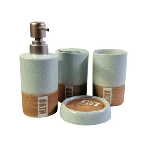Set Accesorii Baie 4 Piese din Ceramica, Dispenser Sapun, Pahar, Suport Periute, Savoniera