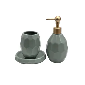 Set 3 Accesorii Baie – Dozator pentru Săpun Lichid, Pahar pentru Periuțe și Suport pentru Săpun, Design Modern, Culoare Gri