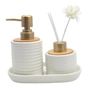 Set 3 Accesorii Baie – Dozator pentru Săpun, Pahar și Suport pentru Periuțe de Dinți