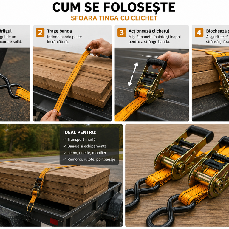 CHINGĂ DE FIXARE CU CLICHET ȘI CÂRLIGE 3M × 25MM