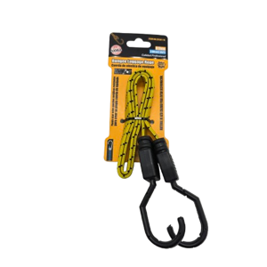 Chingă Elastică pentru Fixarea și Ancorarea Bagajelor, 90 cm x 8 mm, cu Cârlige Metalice Negre, Tip Bungee, Galben-Negru