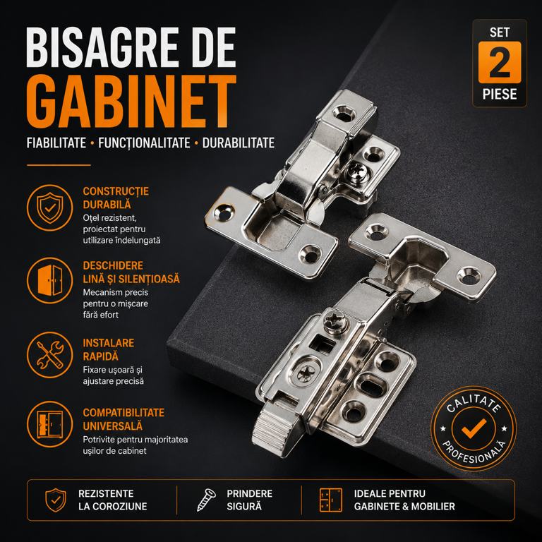 Set 2 balamale metalice pentru mobilier și uși interioare