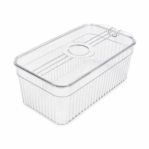 Cutie de Depozitare Transparentă cu Capac 31 x 14.5 x 10.5 cm, Organizator Multifuncțional pentru Bucătărie și Frigider