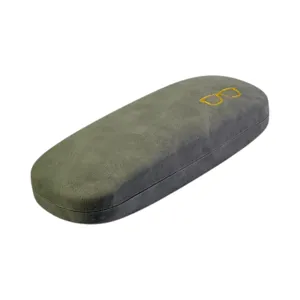 Toc rigid pentru ochelari, carcasă protectoare verde texturată cu simbol decorativ brodat