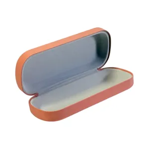 Toc ochelari rigid din material PU culoare piersică cu capac rabatabil și interior protector deschis