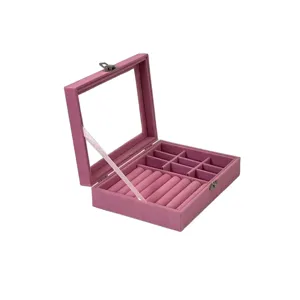 Cutie Bijuterii 20 x 15 cm cu Capac Transparent – Compartimente Inelare, Disponibilă în Mai Multe Culori