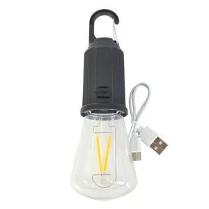 Lampă camping LED reîncărcabilă Type C T02, lumină caldă, port USB C, cârlig agățare