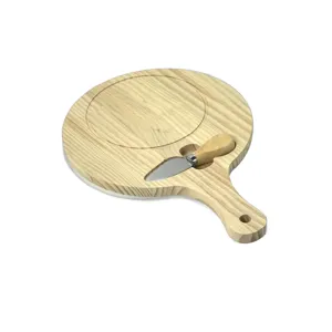 Tocator Rotund din Lemn cu Cutit 25*35CM  – Ideal pentru Branzeturi, Aperitive sau Servire Eleganta