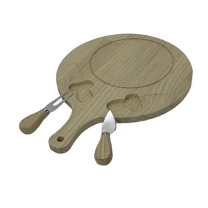 Set Tocator Rotund din Lemn cu 2 Ustensile  28*38CM – Ideal pentru Branzeturi, Aperitive sau Servire Rustica