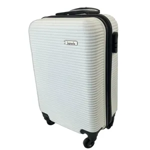 Troler Rigid Alb Texturat 55 cm cu Roți Pivotante – Bagaj de Mână cu Fermoar și Mâner Telescopic