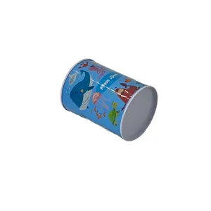 Pușculiță Metalică Cilindrică cu Capac – Model Marin, Slot pentru Monede, Ideală pentru Copii, Disponibilă în Mai Multe Culori
