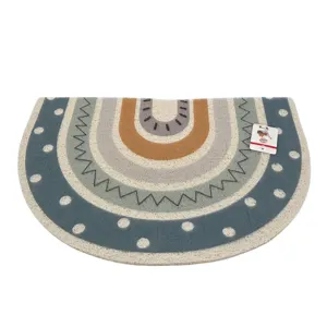 Covoraș Semicircular pentru Intrare, Model Geometric Multicolor cu Buline, Covor Decorativ pentru Ușă și Hol