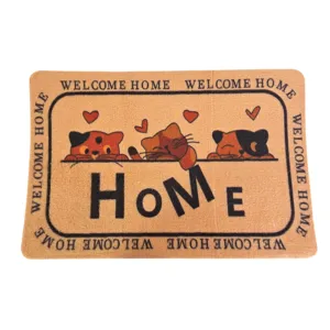 Covoraș de intrare 35x58 cm, preș decorativ antiderapant pentru ușă cu model Home și pisici