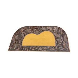 Covoraș de intrare semicircular decorativ cu model frunze, antiderapant, 45 x 75 cm
