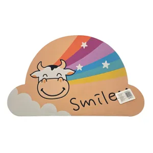 Covor de Baie 40 x 60 cm, Model Curcubeu cu Văcuță și Mesaj Smile, Covoraș Decorativ Multicolor pentru Baie