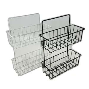 Organizator Metalic cu 2 Rafturi pentru Montare pe Perete – Ideal pentru Bucătărie, Baie sau Hol, Disponibil în Alb și Negru