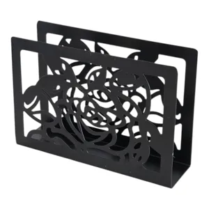 Suport Metalic pentru Șervețele de Masă, Model Floral Decorativ, Organizator Servetele pentru Bucătărie și Dining, Culoare Neagră