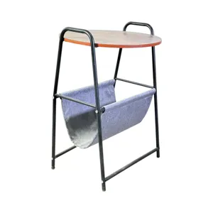 Suport de depozitare modern din metal și lemn, cu blat superior și compartiment textil, 68 x 46 x 6,5 cm