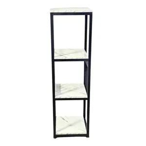 Suport de depozitare vertical cu 4 rafturi, structură metalică și polițe din lemn, pentru interior
