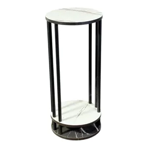 Raft de depozitare modern din metal și lemn, cu 3 niveluri, blat rotund, 30 x 30 x 70 cm