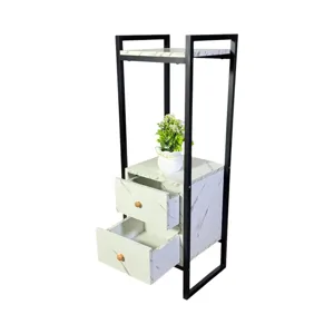 Suport de depozitare modern din metal și lemn, cu sertare și raft superior, 102 x 32 x 12 cm