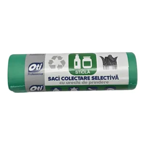 Saci Menajeri pentru Sticlă 120L, Verzi, 70 x 112 cm, Colectare Selectivă, 10 Buc/Rolă