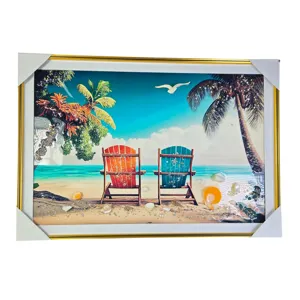 Tablou Decorativ Peisaj Plajă cu Ramă Modernă pentru Perete 30x40 cm
