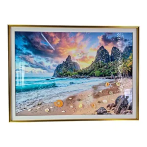 Tablou decorativ peisaj marin cu ramă aurie 55x75 cm