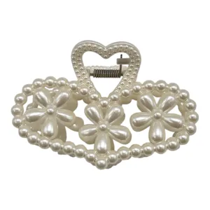 Clamă de Păr 10 cm, Model Inimi și Flori cu Perle, Elegantă