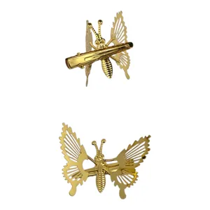 Clamă de Păr Decorativă, Model Fluture, Finisaj Auriu