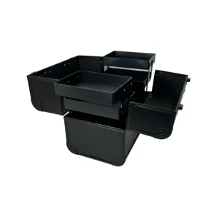 Cutie Machiaj Profesională din Aluminiu – 32x22x26 cm, 4 Tăvi Extensibile, Compartimentare Modulară, Culoare Negru sau Roz, Ideală pentru Cosmeticieni și Make-up Artiști