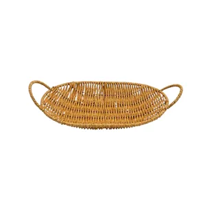 Coș Oval Decorativ din Ratan cu Mânere 30 × 20 × 5 cm – Coș pentru Fructe, Pâine, Gustări și Decor Bucătărie
