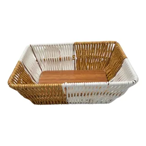 Coș Dreptunghiular Împletit pentru Bucătărie, cu Bază Aspect Lemn, 23 x 17 x 7 cm