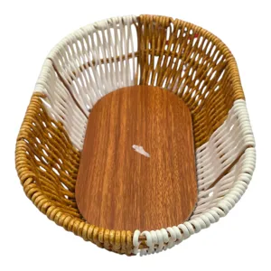 Coș Oval Împletit pentru Bucătărie, cu Bază Aspect Lemn, 24 x 16 x 7 cm