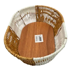 Coș Oval Împletit pentru Bucătărie, cu Bază Aspect Lemn, 27 x 19 x 7 cm