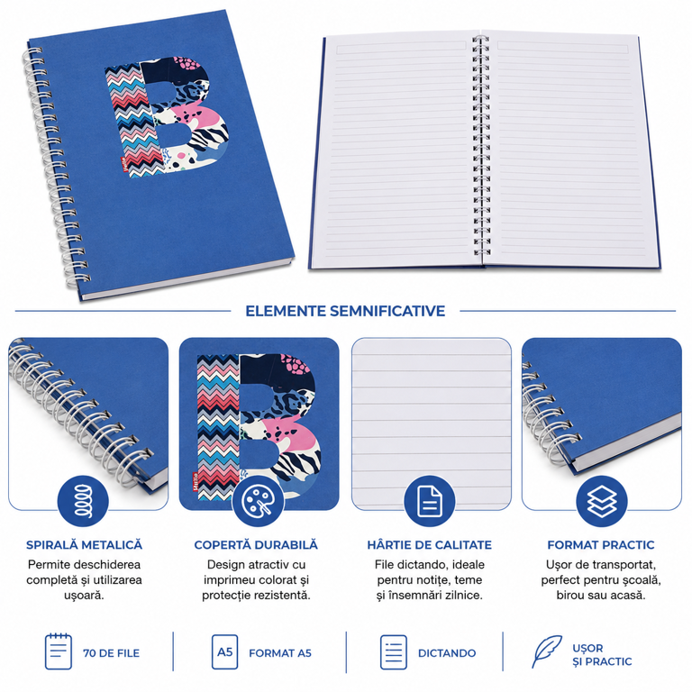 Notebook A5 cu Spirală Metalică și Copertă Durabilă