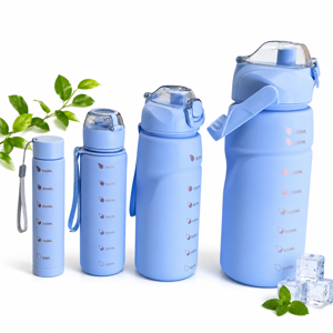 Set 4 Sticle din Plastic pentru Apă și Băuturi, Design Modern cu Capac, Disponibile în Mai Multe Capacități pentru Sport, Birou și Călătorii