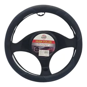 HUSĂ PENTRU VOLAN AUTO 38 CM DIN PIELE ECO CU INSERȚII ANTIDERAPANTE ȘI CUSĂTURI ALBASTRE