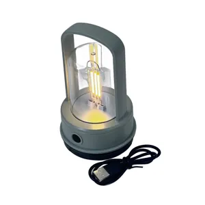 Lampă LED Reîncărcabilă Tip Lanternă – Design Filament, 3 Mode Iluminare, Încărcare Type-C, Efect Ambient, Ideală pentru Camping, Birou sau Decor Vintage