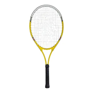 Rachetă de tenis cu corzi tensionate și mâner antiderapant – Cadru galben cu negru, rachetă tenis pentru antrenament și agrement