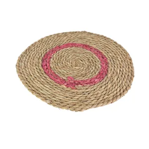 Covor Rotund 38 cm din Fibre Naturale, Decorațiune pentru Masă și Bucătărie cu Model Decorativ Colorat
