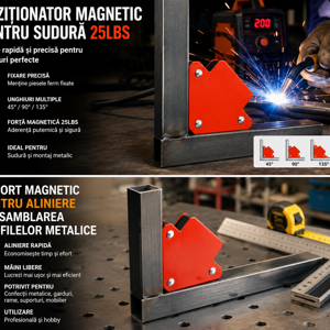 Magnet pentru Sudură Unghiular 25 LBS, Poziționare Piese Metalice la 45° / 90° / 135°, Fixare Magnetică pentru Sudori și Confecții Metalice