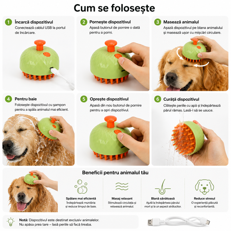 Perie electrică pentru animale, accesoriu îngrijire blană pentru câini
