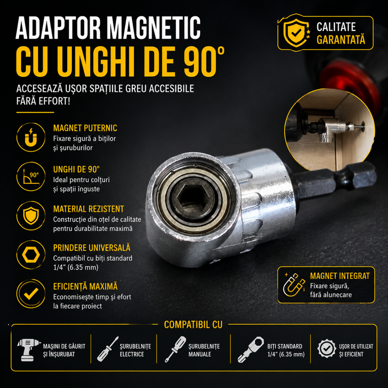 Adaptor unghiular pentru înșurubare în spații greu accesibile
