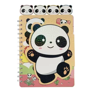 CAIET CU SPIRALĂ PENTRU COPII A5, COPERTĂ DECORATIVĂ CU PANDA, PENTRU ȘCOALĂ, DESEN ȘI NOTIȚE